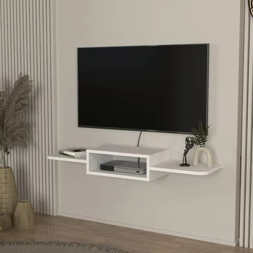 en.casa TV-Regal, »Tar« hängend 115 x 30 x 16 cm Weiß - TV-Halterung mit modernem Design, ideal für eine ordentliche Kabelführung und Platz für Fernseher sowie Mediengeräte. Perfekt für jedes Wohnzimmer.