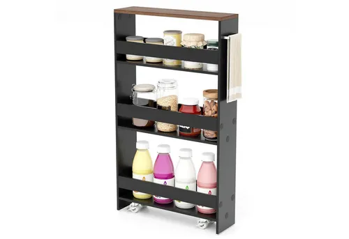 COSTWAY 4 Ebenen Nischenregal auf Rollen – Mobiler Küchenwagen aus Holz