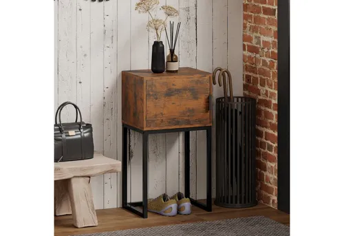 HOMCOM Konsolentisch mit Schrank im Modern-Design - Stilvoller Konsolentisch mit natürlicher Holz-Optik und stabilem Stahlrahmen, ideal für Flur oder Wohnzimmer. Mit praktischem Schrank für ordentlichen Stauraum und platzsparendem Design.