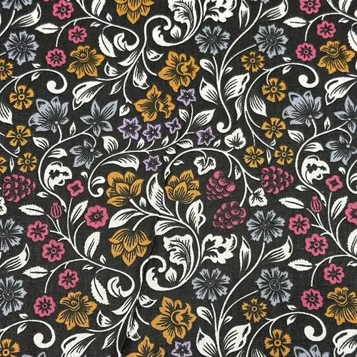 MAGAM-Stoffe Josefine Blumen Baumwollstoff aus Frankreich ÖKO-TEX Meterware 50cm (Blumenranken anthrazit)