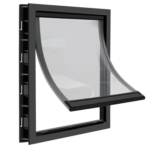 CEESC Große Hundeklappe mit weicher, transparenter Magnetklappe und einrastbarer Verschlussplatte, Premium-Haustür aus PVC-Kunststoff für große Hunde (XL, Schwarz)