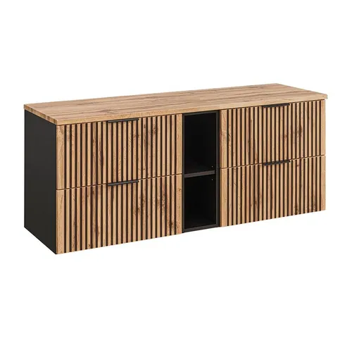 Lomadox Waschbeckenschrank XANTEN-56 140 cm - Waschbeckenunterschrank in modernem Design mit 4 Schubladen, ideal für Ordnung im Bad. Stilvolle Kombination aus anthrazit und Wotan Eiche.