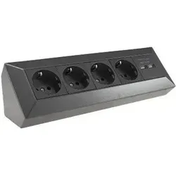 ChiliTec Steckdosenblock 4-Fach mit 2x USB-A, Anthrazit-Schwarz - Praktische Steckdosen & Zubehör mit 4 Schutzkontaktsteckdosen und 2 USB Ports, ideal für die einfache Montage unter Küchenschränken oder auf Arbeitsflächen.