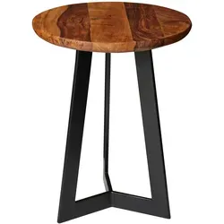 FineBuy Beistelltisch SV51462 Sheesham Holz Metall Couchtisch, Industrial Style Echtholz Hocker Wohnzimmer, Holztisch Sofatisch Metallbeine, Anstelltisch Dekotisch Rosenholz Braun