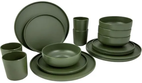 Bo-Camp Melamin Campinggeschirr Set Patom 16tlg - Geschirr-Sets für Camping & Outdoor, modern und unzerbrechlich. Ideal für 4 Personen mit leichtem, spülmaschinenfestem Melamin-Material.