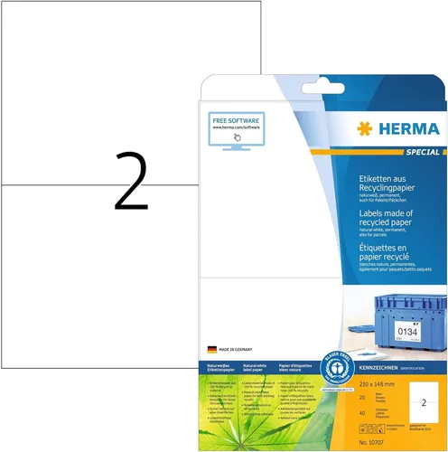 HERMA Universal-Etiketten Recycling 210 x 148 mm 20 Blatt weiß 40 Etiketten