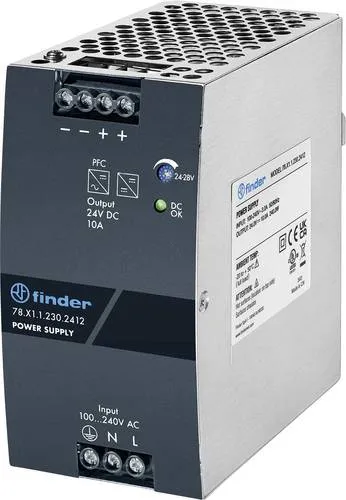Finder 78.X1.1.230.2412 Schaltnetzteil 10 A 240 W - Kompaktes Schaltnetzteil mit 1 Ausgang, ideal für vielseitige Anwendungen. Zuverlässige Stromversorgung für Ihre Geräte.