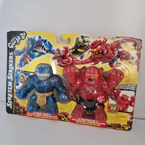 Heroes of Goo Jit Zu Stretch Striker – Versus-Packung mit 2 Figuren - Actionfiguren für Kinder, dehnbare Figuren Sir Thrashalot und Barbarian Redback, bis zu 3-fach dehnbar für epische Kämpfe!