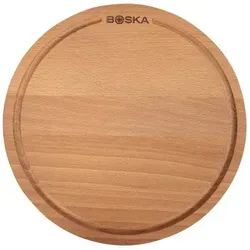 Boska Pizzabrett Amigo S / Servierbrett ⌀24cm / Buchenholz / Mit Saftrinne / Auf fürs Frühstück, Lunch und Abendbrot / Rund
