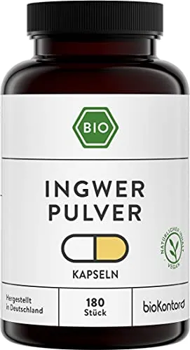 Ingwer Kapseln BIO | 180 Stück vegane Kapseln - Pflanzliches Ergänzungsmittel aus kontrolliert biologischem Anbau, ohne Zusätze und in Deutschland hergestellt – ideal für eine gesunde Ernährung.