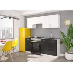 Küchenzeile Leco 180 cm in Schwarz und Glanz Weiß