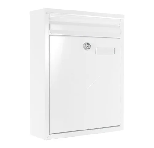 Profirst Wandbriefkasten Profirst Mail PM 250 - Weiß - Hochwertiger Briefkasten aus pulverbeschichtetem Stahl mit beidseitigem Einwurf und Schutzklappe. Inklusive Namensschildhalter und Zylinderschloss für Sicherheit. Ideal für wettergeschützte Wandmontage.