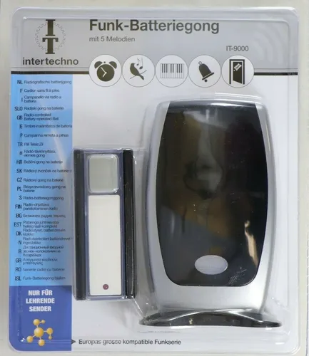 intertechno IT-9000 Funk-Gong Set Taster & Türgong 5 Melodien Blinklicht Klingel