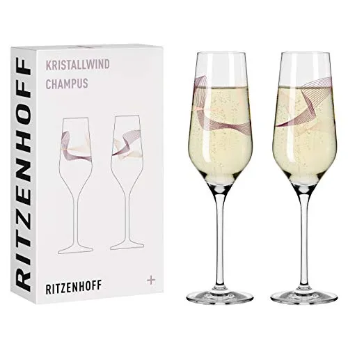 RITZENHOFF Champagnerglas Kristallwind - 2er Set, 250 ml, Made in Germany - Sektkelche - Elegantes Kristallglas mit minimalistischer Windillustration, ideal für feierliche Momente. Handgefertigt in Deutschland, hochbrillant und im attraktiven 2er-Set.