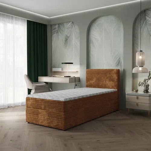 Masseno Boxspringbett PISA 90 – Komplett-Set 90x200 cm mit Bonell Matratze und Topper, Orange - Elegantes Boxspringbett PISA 90 mit großem Bettkasten für optimale Stauraum-Nutzung. Ergonomische Bonell-Matratze und bequemer Topper sorgen für höchsten Schlafkomfort. Perfekt für stilvolle Schlafzimmer.