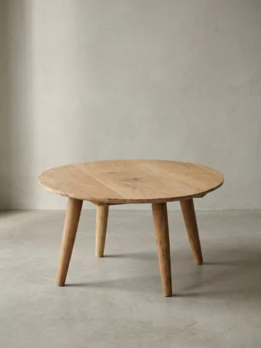 Couchtisch BOHA aus massivem Akazienholz, rund Ø75 cm - Runder Couchtisch im Landhausstil mit stabilen Holzbeinen - ideal für gemütliche Wohnräume. Handgefertigt und einzigartig, bietet er viel Platz und Flexibilität.