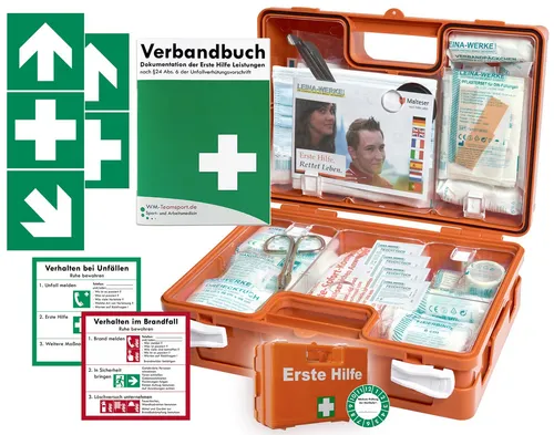 WM-Teamsport Erste-Hilfe-Koffer BG nach DIN 13157 - Erste-Hilfe-Koffer für Betriebe, inklusive hochwertigem Verbandsmaterial und praktischer Prüfplakette – ideal für Baustellen und Außendienst. Robuster ABS-Koffer mit stabiler Wandhalterung.