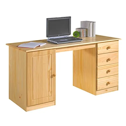 IDIMEX Schreibtisch MANAGER – Kiefer Massivholz mit Stauraum - Kinderschreibtische mit 4 Schubladen, ideal für Ordnung und Platz. Robuste Bauweise aus massivem Kiefernholz in natürlichem Look.