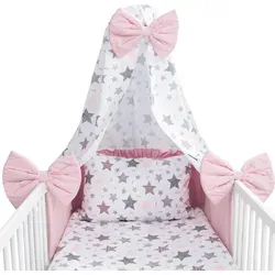 Amilian Babybettwäsche Set 7-teilig – Bettwäsche 100x135 cm, Kissen 40x60, Himmel, Nestchen – für Babybett/Gitterbett – Komplettset für N... - Grau