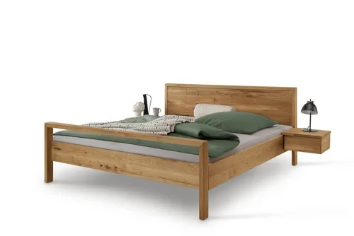 Doppelbett Aalbe 160x200 Eiche Massiv - Stilvolles Bett aus hochwertiger Wildeiche mit Kopfteil, ideal für eine gemütliche und entspannende Schlafumgebung.