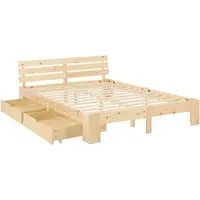 Homestyle4u Holzbett 140x200 mit Matratze und 2 Schubladen - Das naturbelassene Holzbett 140 × 200 cm bietet stabilen Schlafkomfort und praktische Schubladen für zusätzlichen Stauraum. Ideal für kleine Räume, inklusive komfortabler Federkernmatratze für entspannte Nächte.