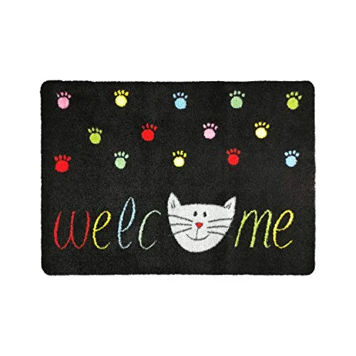 deco-mat Fußmatte Katze 40 x 60 cm Schwarz - Fussmatte mit Katzen - rutschfest & waschbar - Schmutzfangmatte für Innen und Außen mit lustigem Motiv