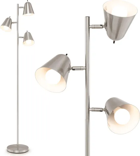 COSTWAY 3-flammige Stehlampe mit verstellbaren Schirmen - Elegante 3-flammige Stehlampe mit 360° drehbaren Lampenschirmen und 3 energieeffizienten LED-Glühbirnen. Individuell steuerbar für perfekte Lichtakzente in jedem Raum.