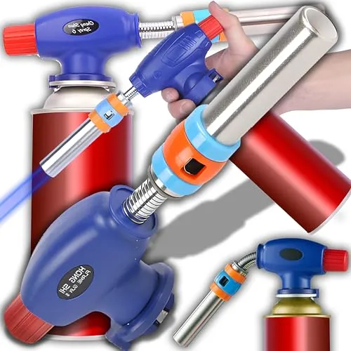 Retoo Flambierbrenner Küchenbrenner Brenneraufsatz Gasbrenner Bunsenbrenner Lötbrenner 1300°C Flamme für die Küche Home Crème Brulée Gebäck Desserts Camping Edelstahl Blau