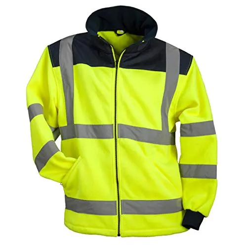 URG Fleece Warnjacke Winterjacke - Gelb (POL-HSV-Y) (XL) - Arbeitsjacke mit umlaufenden Reflexstreifen für hohe Sichtbarkeit, ideal für den Winter, aus warmem Fleece, mit praktischem Front-Reißverschluss und Strickbündchen an den Ärmeln.
