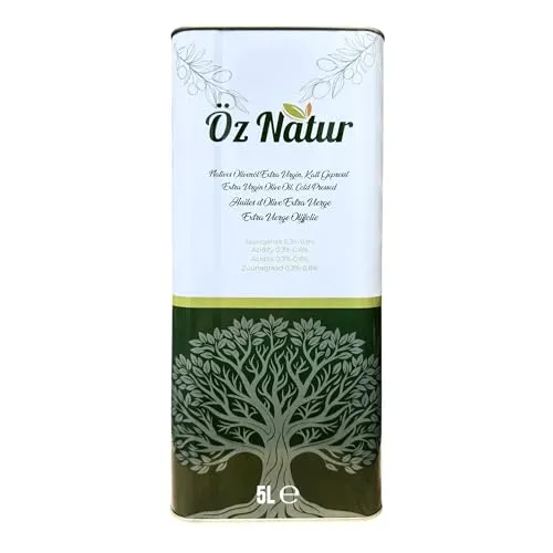 Öz Natur Extra Virgin Olivenöl 5L - Hochwertiges kaltgepresstes Olivenöl aus Griechenland, perfekt für gesundes Kochen und Salate. Halal-zertifiziert und 100% rein.