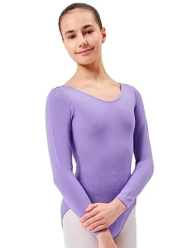 tanzmuster Ballettanzug Mädchen Langarm - Lilly - aus Baumwolle, Ballettbody Kinder Ballett Trikot in lavendel, Größe 92/98