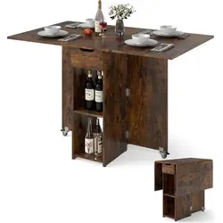 COSTWAY Esstisch klappbar, Küchentisch mit Rollen, Schublade und und 2 Ablagefläche, Klapptisch für 2-4 Personen, Esszimmertisch 120x72x75 cm Braun - Braun
