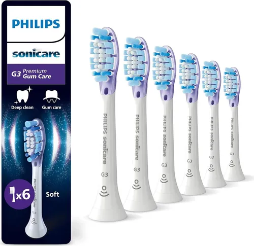 Philips Sonicare G3 Premium Gum Care Ersatzbürstenköpfe, 6er-Pack - Zahnpflegeartikel: Bis zu 7x gesünderes Zahnfleisch in nur 2 Wochen mit einzigartiger Borstenanordnung für eine gründliche Reinigung und sanften Schutz.