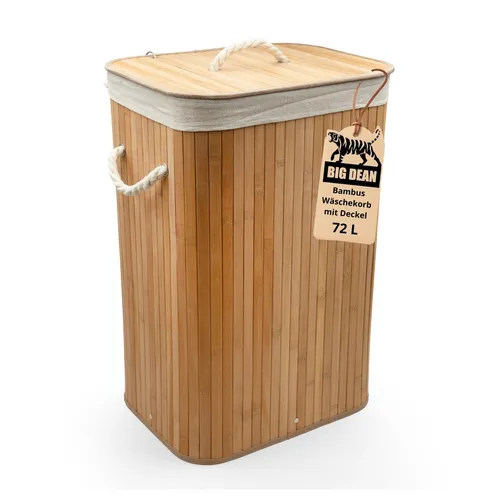 BigDean Wäschebox Bambus 72L Wäschesammler Wäschetruhe Wäschetonne Wäschekorb (1 St., Stück), Ökologisch, Diskret, Robust & Langlebig