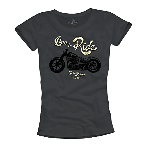Motorrad T-Shirt für Frauen LIVE to Ride grau Größe M