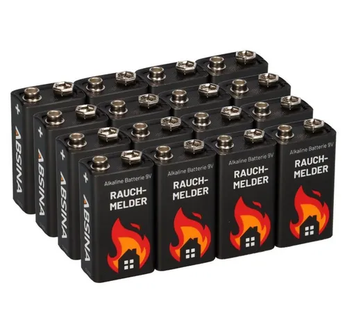 Akkuman.de 16x 9V-Block Rauchmelder Batterie - 16x langlebige AlMn 9V-Blockbatterien für Rauchmelder, ideal für zuverlässige Leistung und maximale Kapazität unter extremen Bedingungen. Perfekt für Brandmelder und viele andere Geräte!