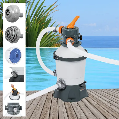 Bestway Flowclear™ Sandfilteranlage 3.028 l/h, Grau - Effiziente Sandfilteranlage für Pools von 1.100-16.600 Litern, mit robuster und korrosionsbeständiger Bauweise sowie integriertem Personenschutzschalter für sicheres Filtern.