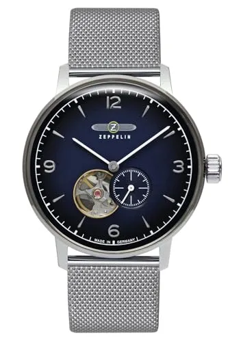 Zeppelin 8066M-3n LZ-129 Hindenburg - edle Automatik-Herrenuhr - Herrenuhr mit blauem Bio-Keramik-Ziffernblatt, poliertem Edelstahlgehäuse und 5 ATM Wasserdichtigkeit, ideal für stilbewusste Männer.