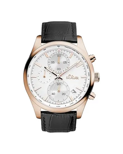 s.Oliver Herren Chronograph SO-3347-LC - Eleganter Chronograph mit hochwertigem Lederarmband, ideal für stilvolle Anlässe. Verlässliche Quarz-Technologie für präzise Zeitmessung.