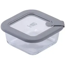 Chefkoch+Fackelmann Vorratsdose Chefkoch, Hellgrau, Transparent, Glas, 0,37 L, quadratisch, mikrowellengeeignet, Küchenzubehör, Vorratsbehälter, Vorratsdosen