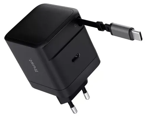 Trust Maxo USB-C PD 65W Ladegerät mit zurückziehbarem Kabel, Schwarz - Praktisches USB-C Ladegerät mit 65W Leistung und zurückziehbarem Kabel für eine einfache Handhabung und effizientes Laden.