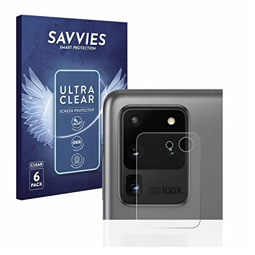 Savvies 6 Stück Schutzfolie für Samsung Galaxy S20 Ultra (NUR Kameraschutz) Displayschutz-Folie Ultra-Transparent