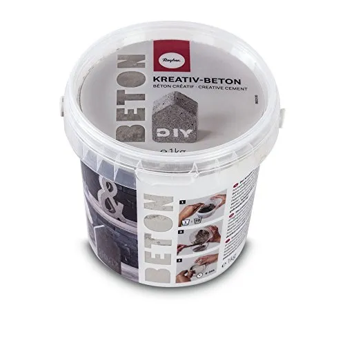 Produktbild Rayher 34152000 Kreativ-Beton, Eimer 1 kg, silber, Bastelbeton zum Basteln, Betonpulver zum Gießen, staubarm, gebrauchsfertig, mit Wasser anrühren