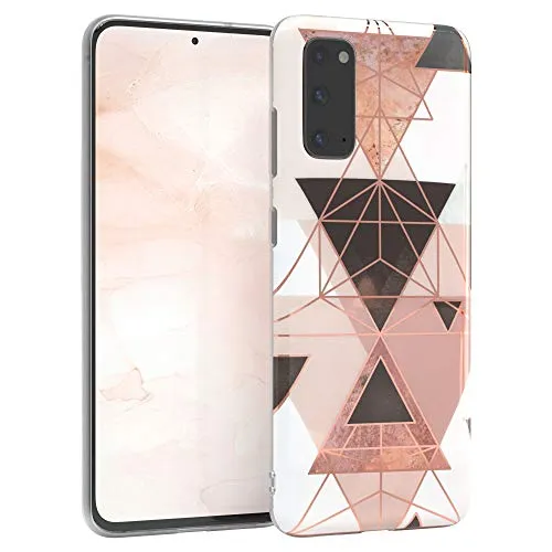 EAZY CASE Handyhülle Silikon mit Kameraschutz kompatibel mit Samsung Galaxy S20, im Geometrie Design, Geometrie Motiv Hülle, Ultra dünn, Slimcover, Silikonhülle, Backcover, Rosa Braun