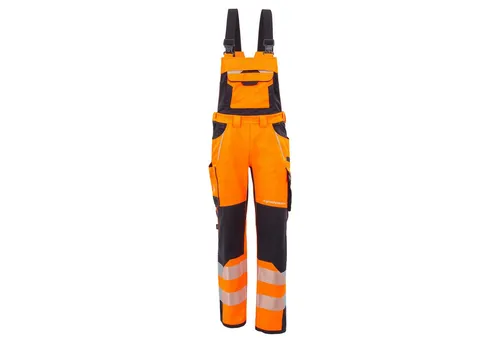 Qualitex Workwear moderne Warnschutz-Latzhose - Hochwertige Latzhose für Arbeitsschutz mit 19 Taschen. Atmungsaktiv, flexibel und langlebig dank Cordura- und Stretcheinsätzen. Ideal für anspruchsvolle Arbeitsbedingungen.