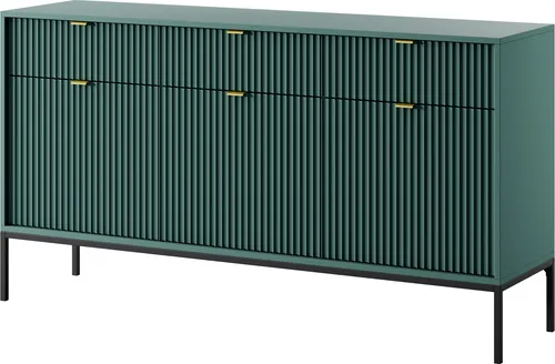 Schwarze Kommode mit 3 Schubladen und 3 Türen, Labrador-Design