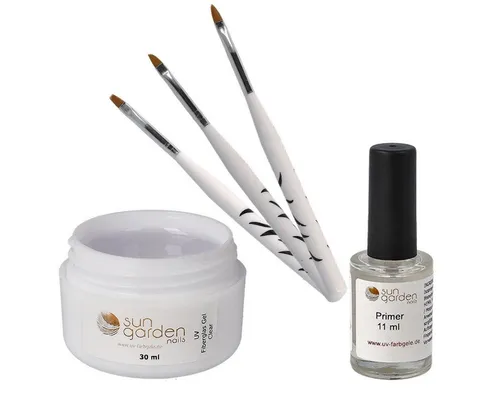 Sun Garden Nails Nagellack 30 ml UV Fiberglas Gel Klar + Pinselset + Primer