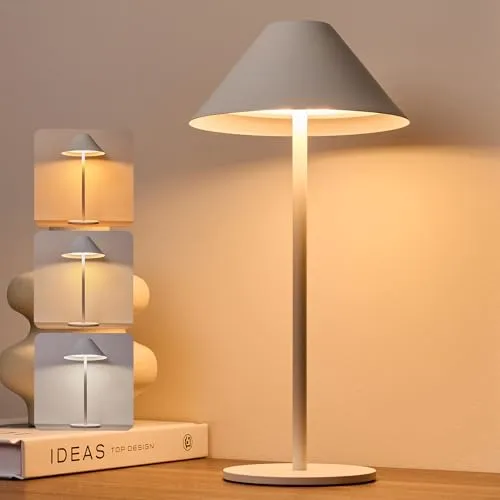 BOJIM Weiss LED Tischlampe Kabellos Akku USB Aufladbar, Touch Dimmbare Tischleuchten Outdoor IP54 Wasserdicht, Schreibtischleuchte Ohne Kabel Metall für Balkon Table, Indoor, Garten