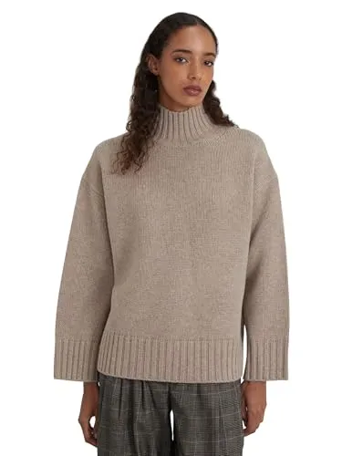 Style & Republic Damen Oversize Rollkragenpullover aus 90% Wolle & 10% Kaschmir, Weicher Boxy Strickpullover, Stilvoller Premium-Pullover für Herbst & Winter, Camel Melange, L