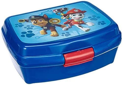 Scooli PPUT9901 - Brotzeitdose aus Kunststoff mit Clip, leicht zu öffnen und zu schließen, BPA und Phthalat frei, Paw Patrol mit Chase und Marshall, ca. 13 x 17 x 6 cm